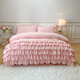 3 Pcs Ruffle Duvet Cover Set - Pink (250)
